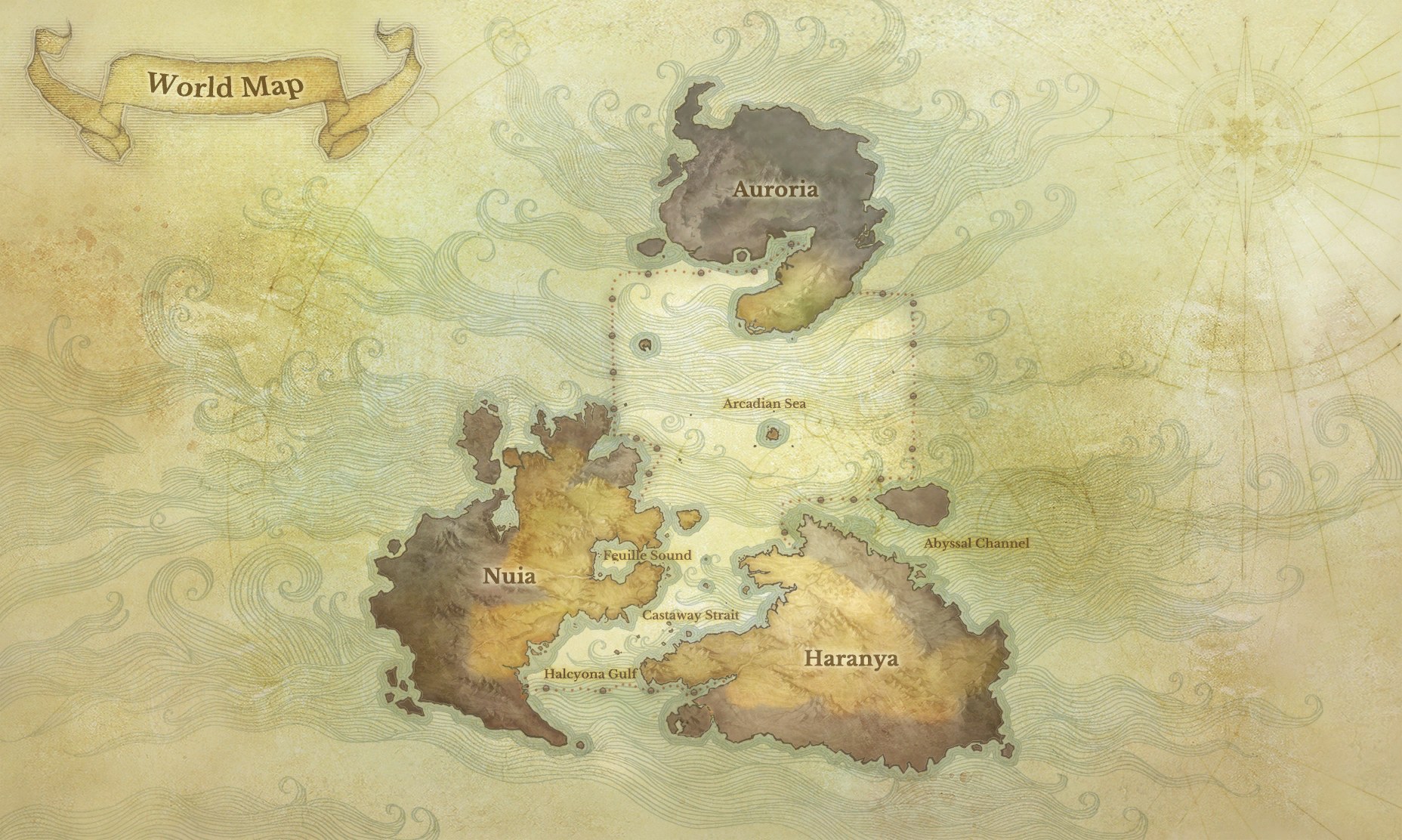 The ArcheAge world map with Nuia and Haranya